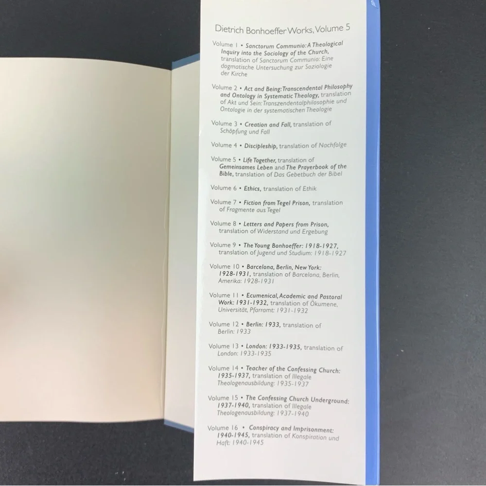 Life Together Prayerbook of the Bible by Dietrich Bonhoeffer. Volume 4. 1996.